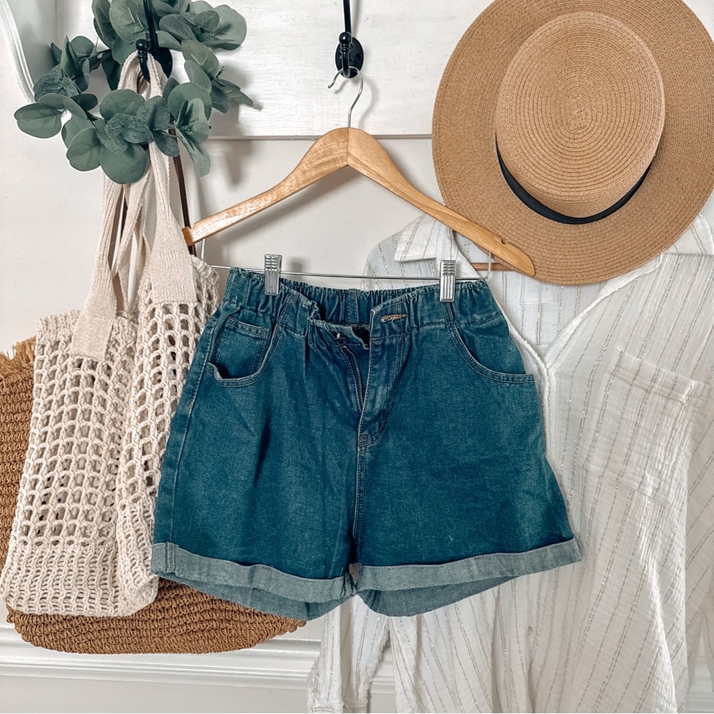 High Waist Denim Shorts paper bag style